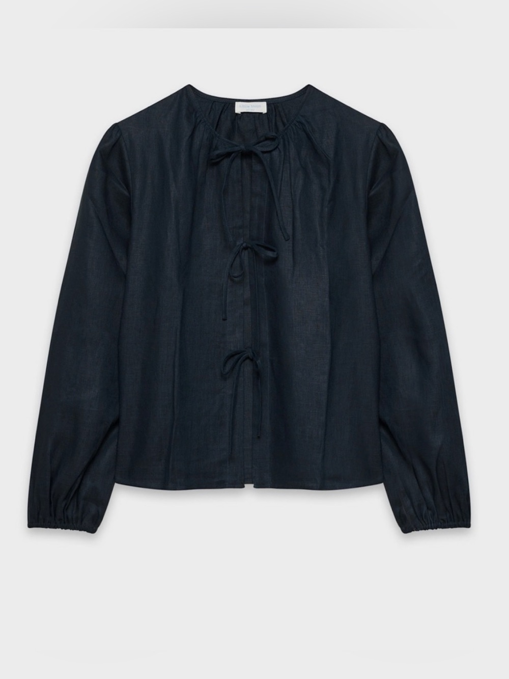Little Moon Tybee 100% Linen Tie-Front Long-Sleeve Blouse - Navy